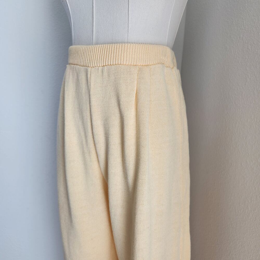 Vintage 90s Pastel Butter Yellow Cotton Knit High Waisted Jogger Pants XS S - Picture 2 of 9